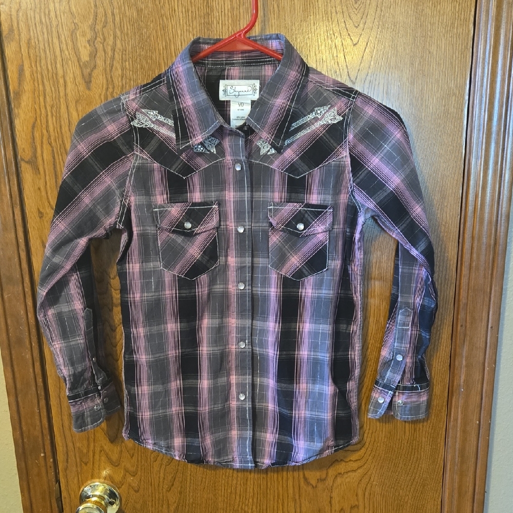 Shyanne Kids Black and Pink Plaid Button Down Shirt